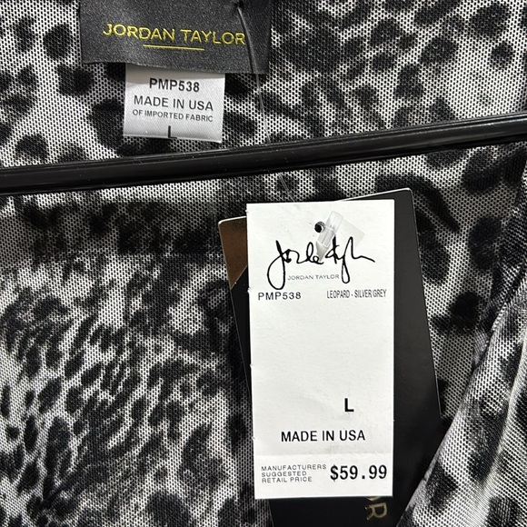 Jordan Taylor Leopard print,sheer,light,round V-cut neck,long sleeve top/coverup - Picture 8 of 13